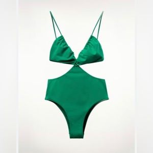 Zara one-piece emerald green cut-out details halter necklines 2022 collection
